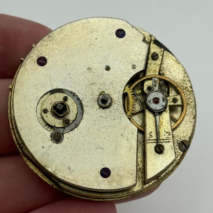 47.6mm Antique Unidentified Key Wound Pocket Watch Movement Dial PARTS REPAIR