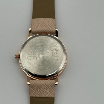 Guy Laroche Ladies Quartz Watch Rose Gold Tone Beige Strap Working 31mm