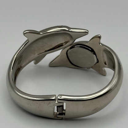 Carvel Ladies Dolphin Bangle Watch Quartz Silver Tone Working 20mm 5.5 Inches