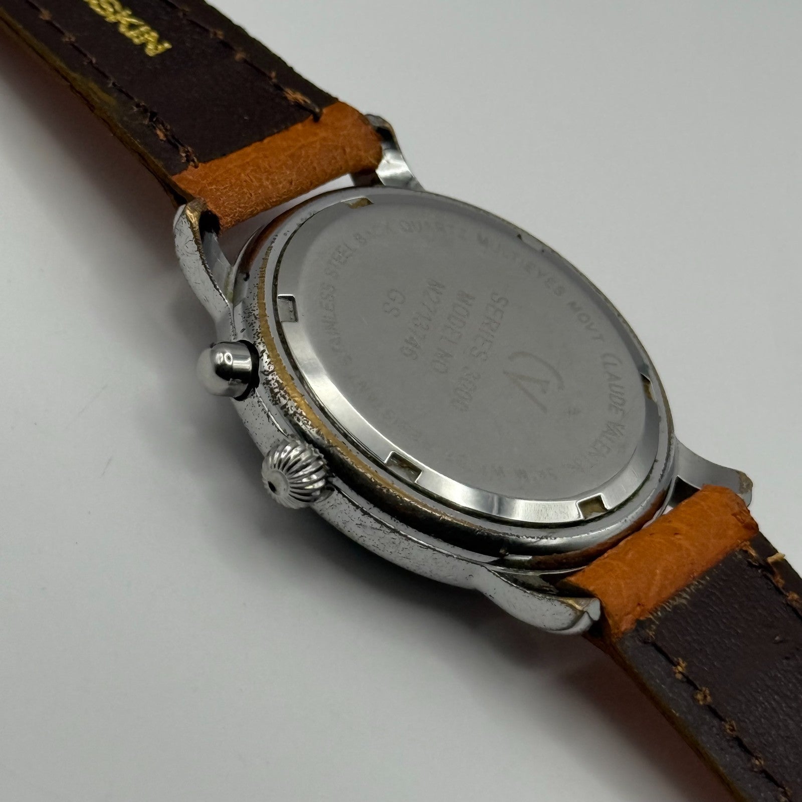 Claude Valentini Series 3000 Men's Quartz Watch Tan Leather Strap Working 36mm