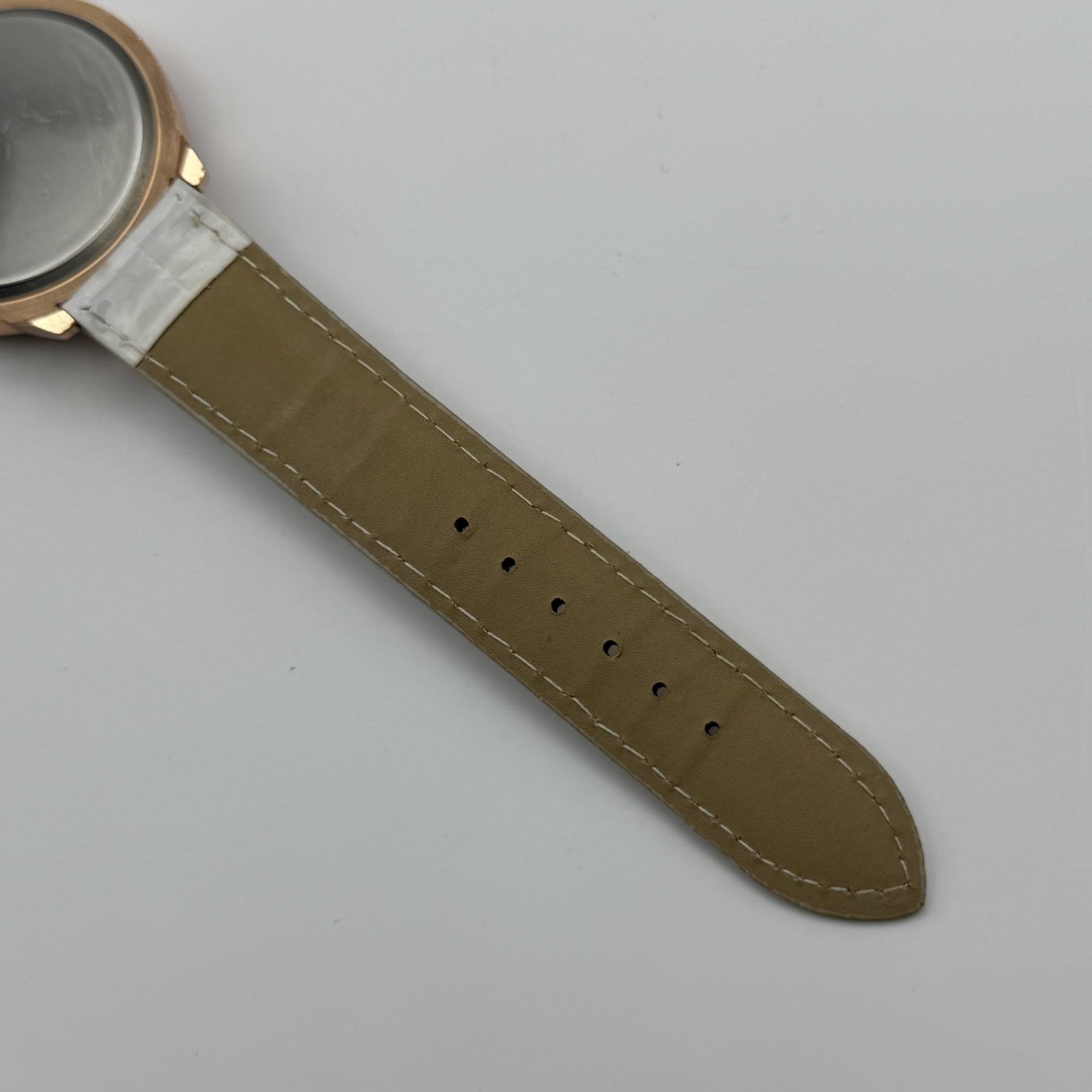 Gerryda Ladies Quartz Watch Rose Gold Crystal Accents White Strap Working 43mm