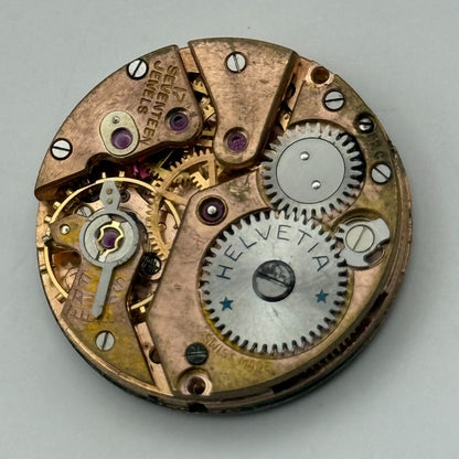 Helvetia 82C Watch Movement Manual Wind Vintage Swiss 17 Jewels Parts 23.1mm