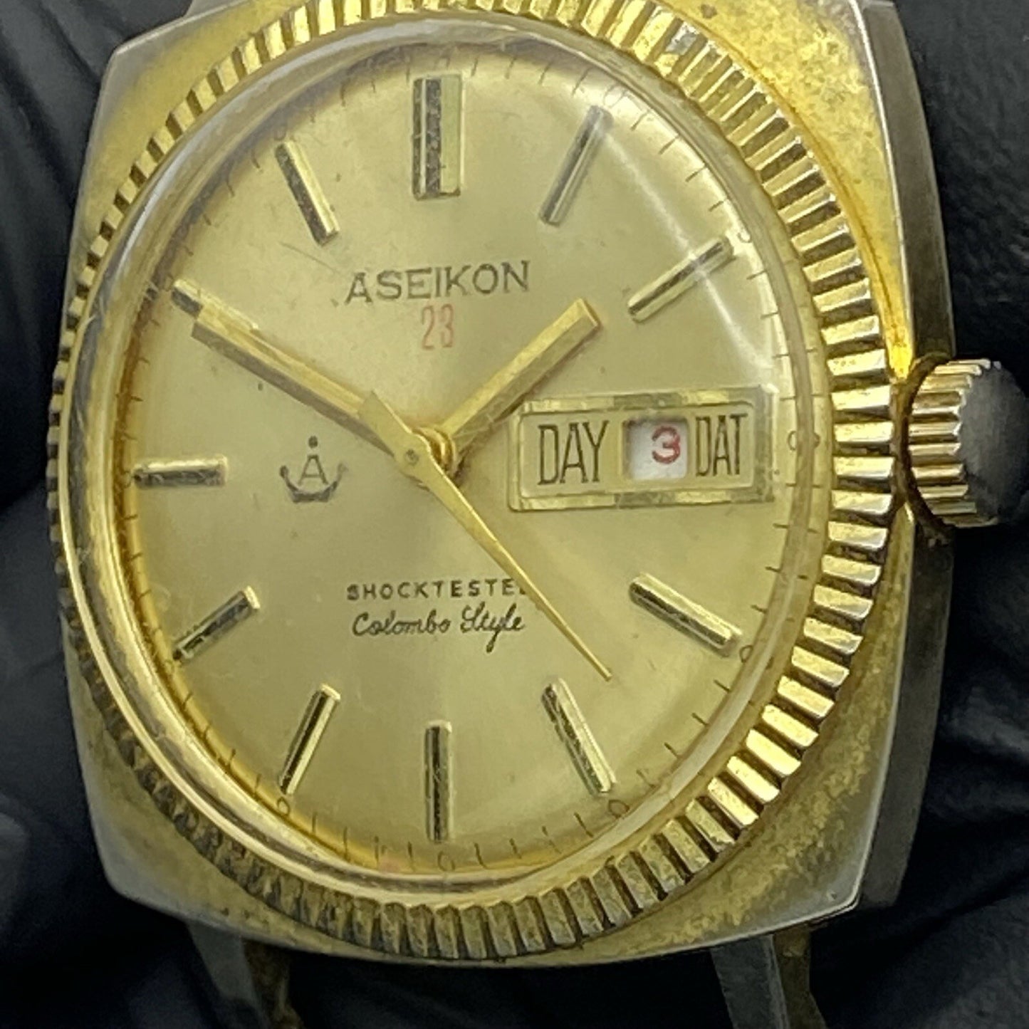 35mm Vintage Gents Aseikon 23 Colombo Style Day Date Watch Head TO RESTORE