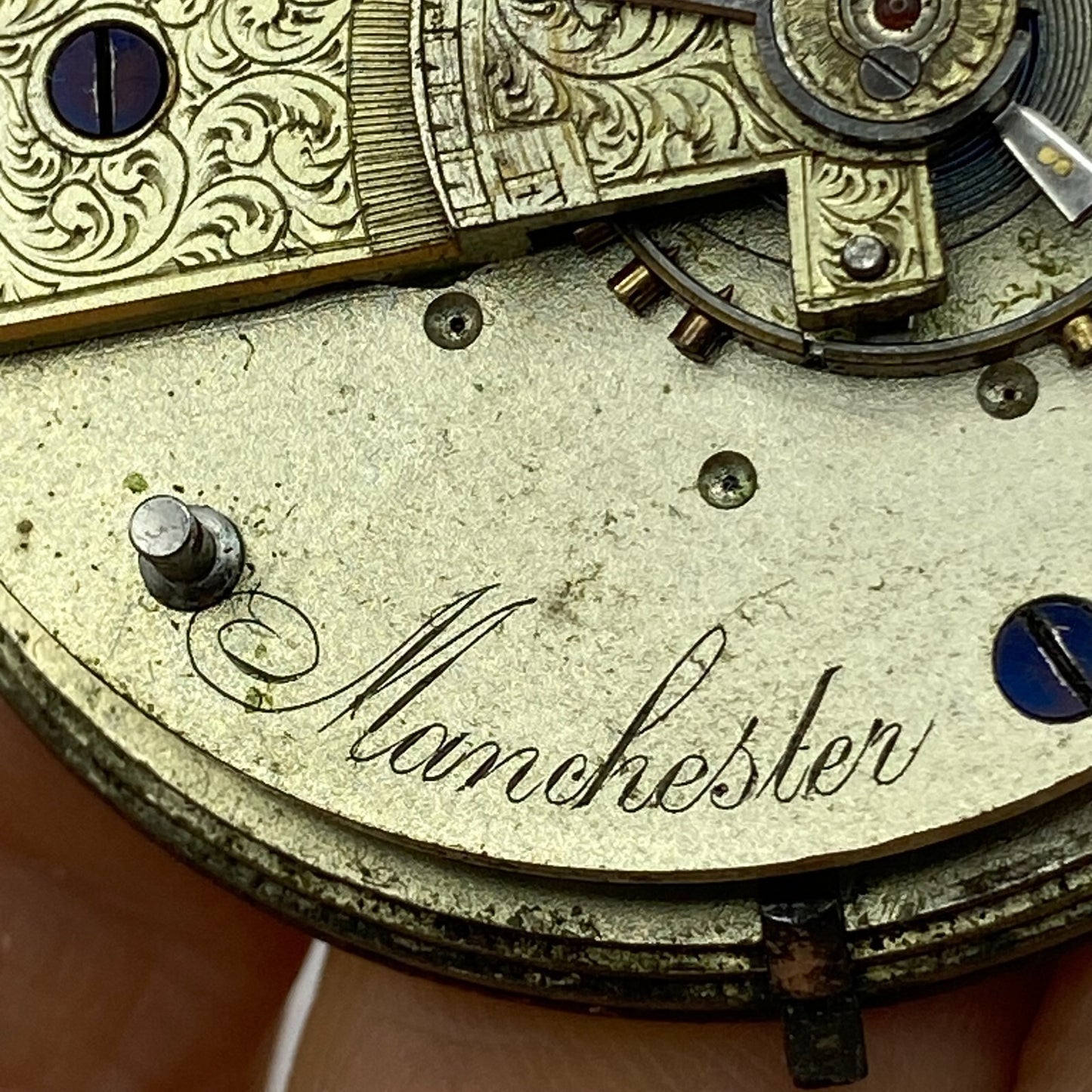 46.9mm Antique H Samuel Manchester Key Wound Swiss Pocket Watch Movement PARTS