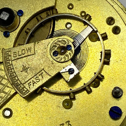 44.6mm Antique Key Wound Reversing Pinion Pocket Watch Movement PARTS REPAIR