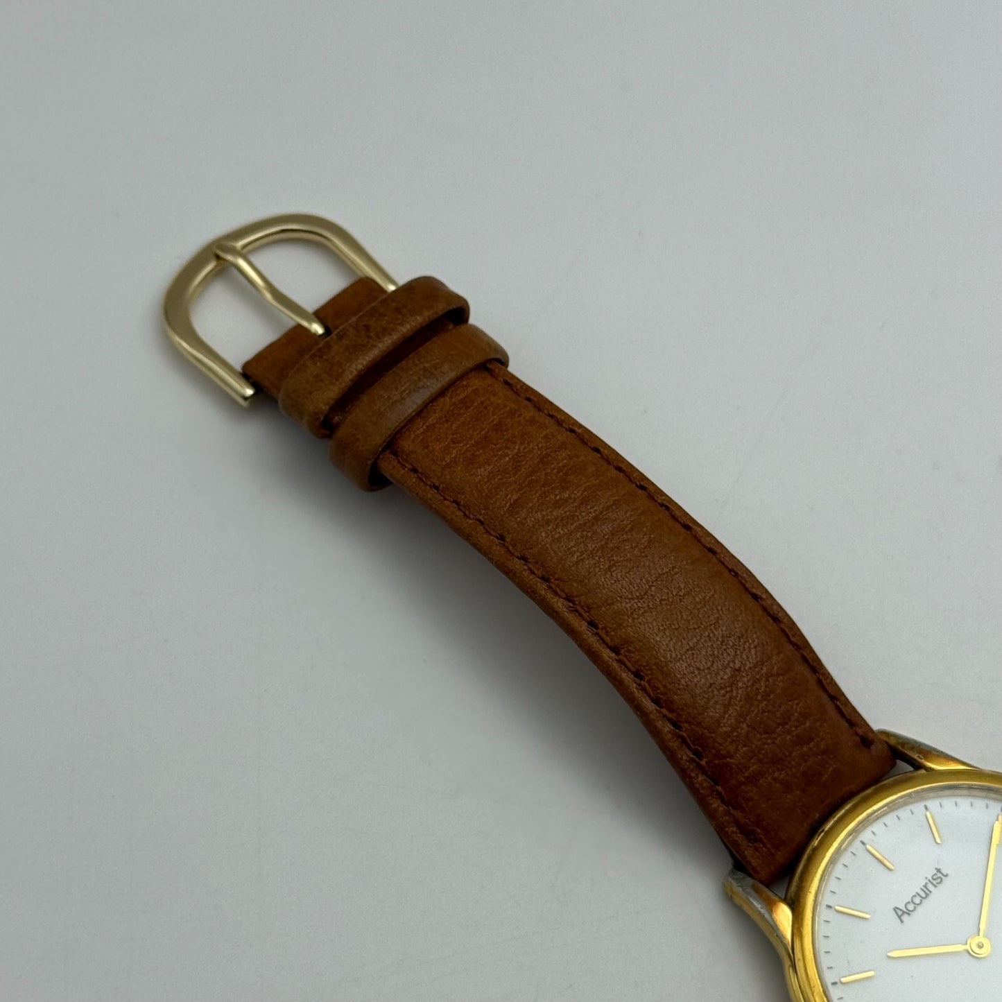 33mm Working Vintage Accurist 404000 Date Dial Leather Quartz Watch New Battery