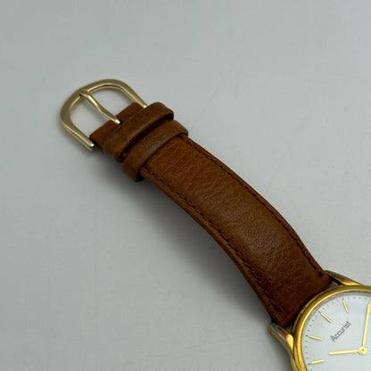 33mm Working Vintage Accurist 404000 Date Dial Leather Quartz Watch New Battery