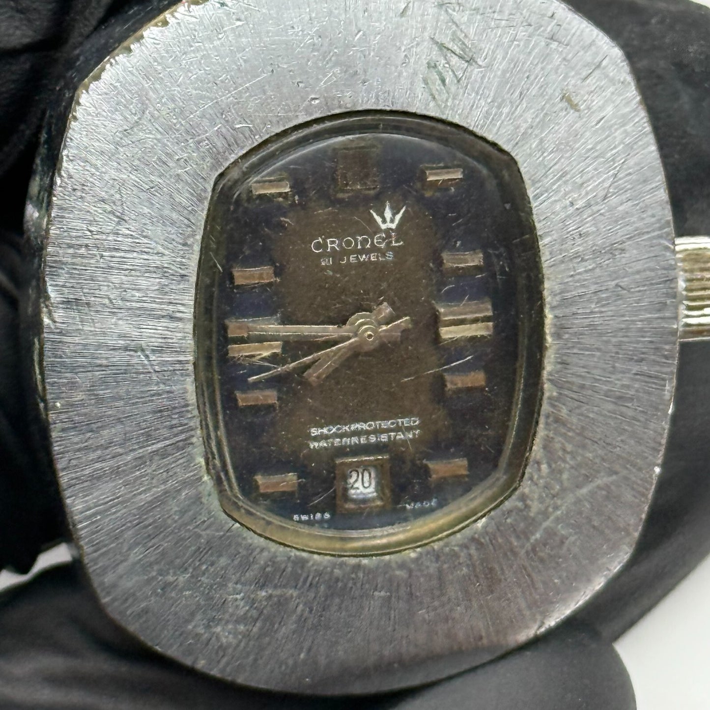 36mm Men’s Vintage Cronel Shock Protected Date Dial Swiss Watch PARTS REPAIR