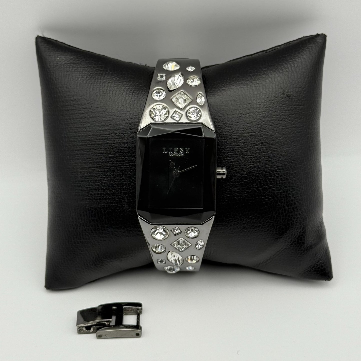 Lipsy London Ladies Quartz Watch Rectangular Black Dial Bracelet Working 22mm