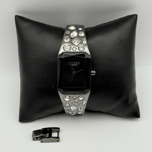 Lipsy London Ladies Quartz Watch Rectangular Black Dial Bracelet Working 22mm