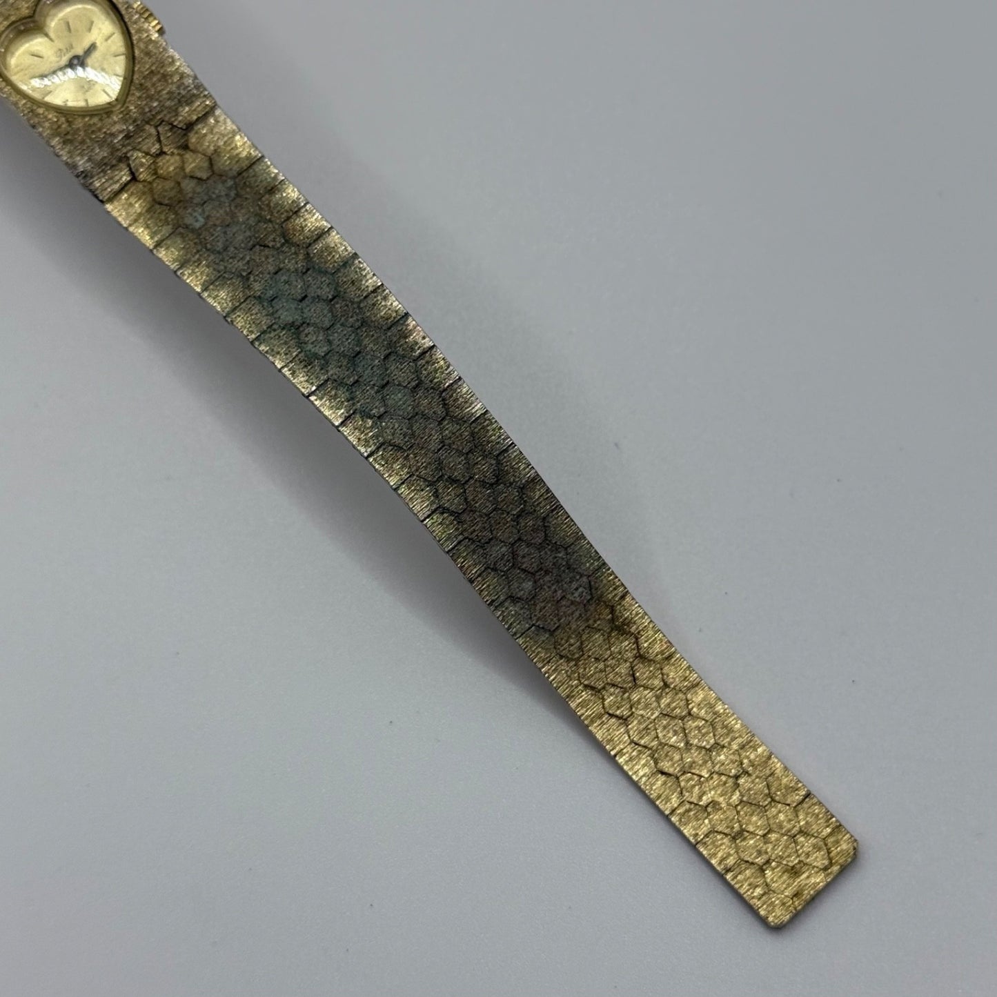 15mm Vintage Petit Bark Affect Heart Gold Plated Manual Wind Watch PARTS REPAIR