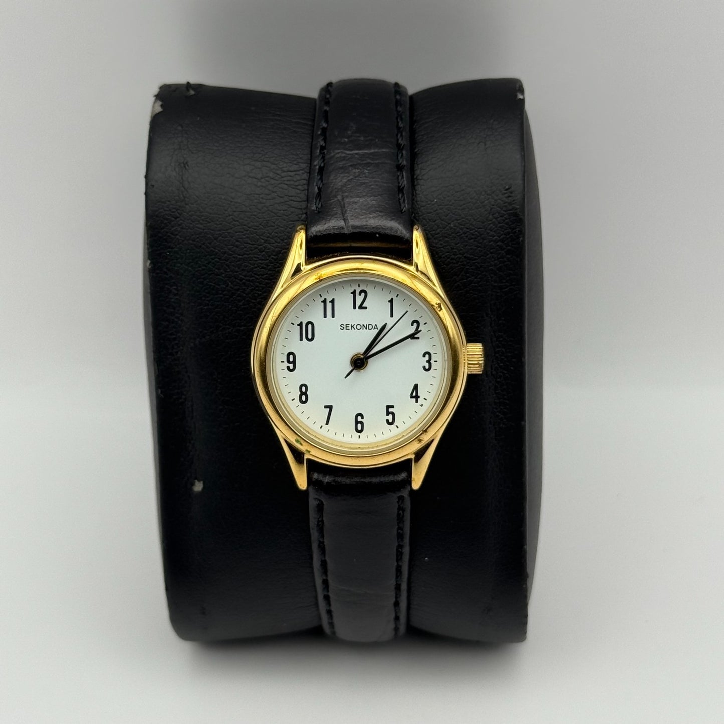 Sekonda Ladies Quartz Watch Gold Tone White Dial Leather Strap Working 25mm