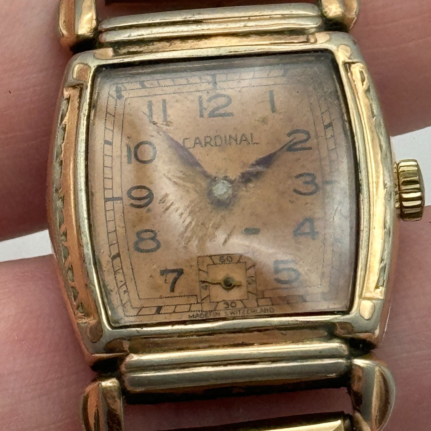 26mm Vintage Cardinal Swiss 15 Jewels Rolled Gold Manual Wind Watch PARTS REPAIR