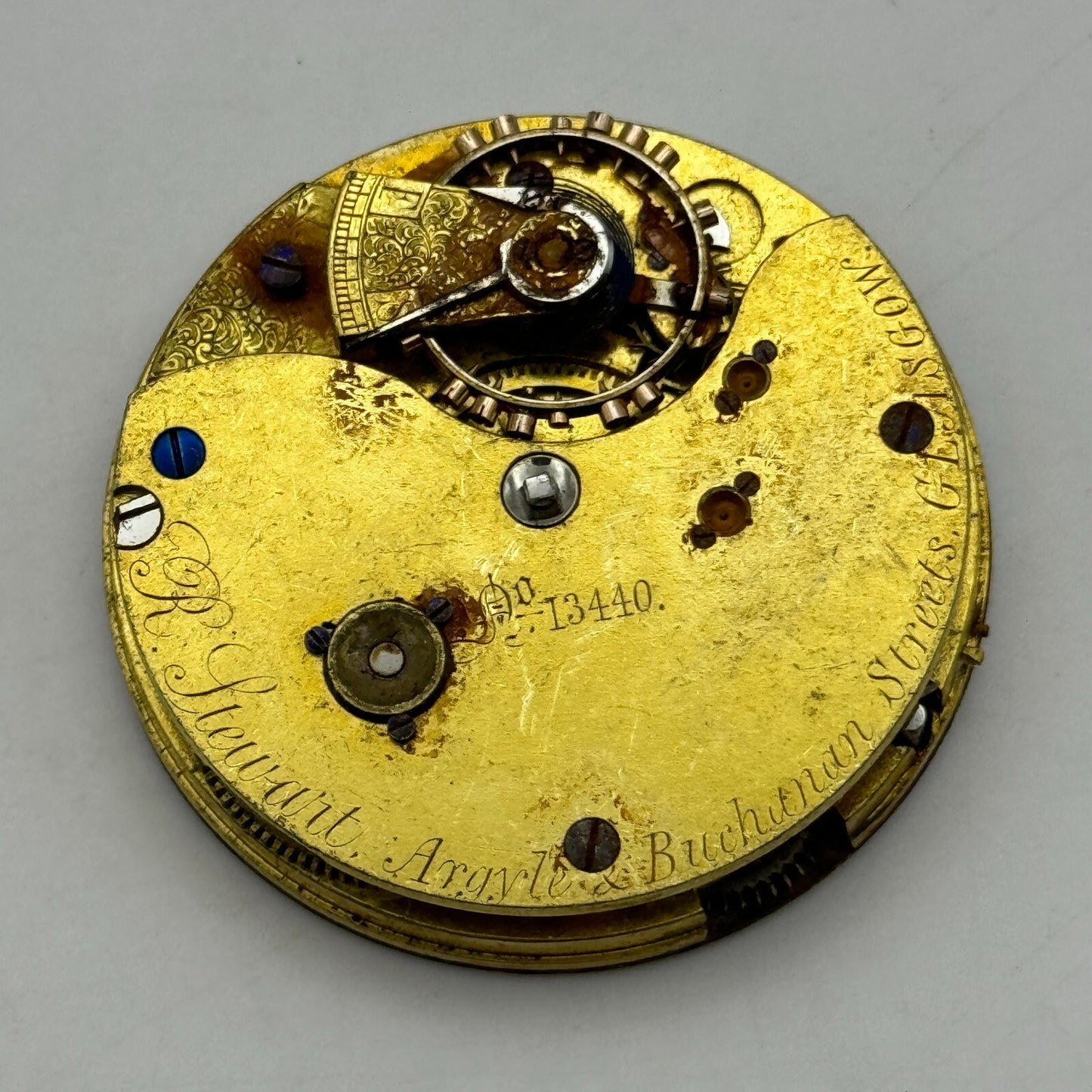 43.4mm Antique R Stewart Argyle & Buchanan Glasgow Pocket Watch Movement PARTS