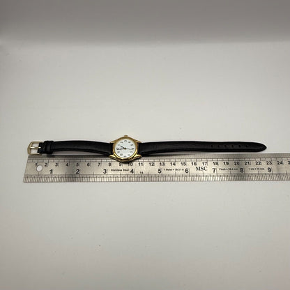 Sekonda Ladies Quartz Watch Gold Tone White Dial Leather Strap Working 25mm