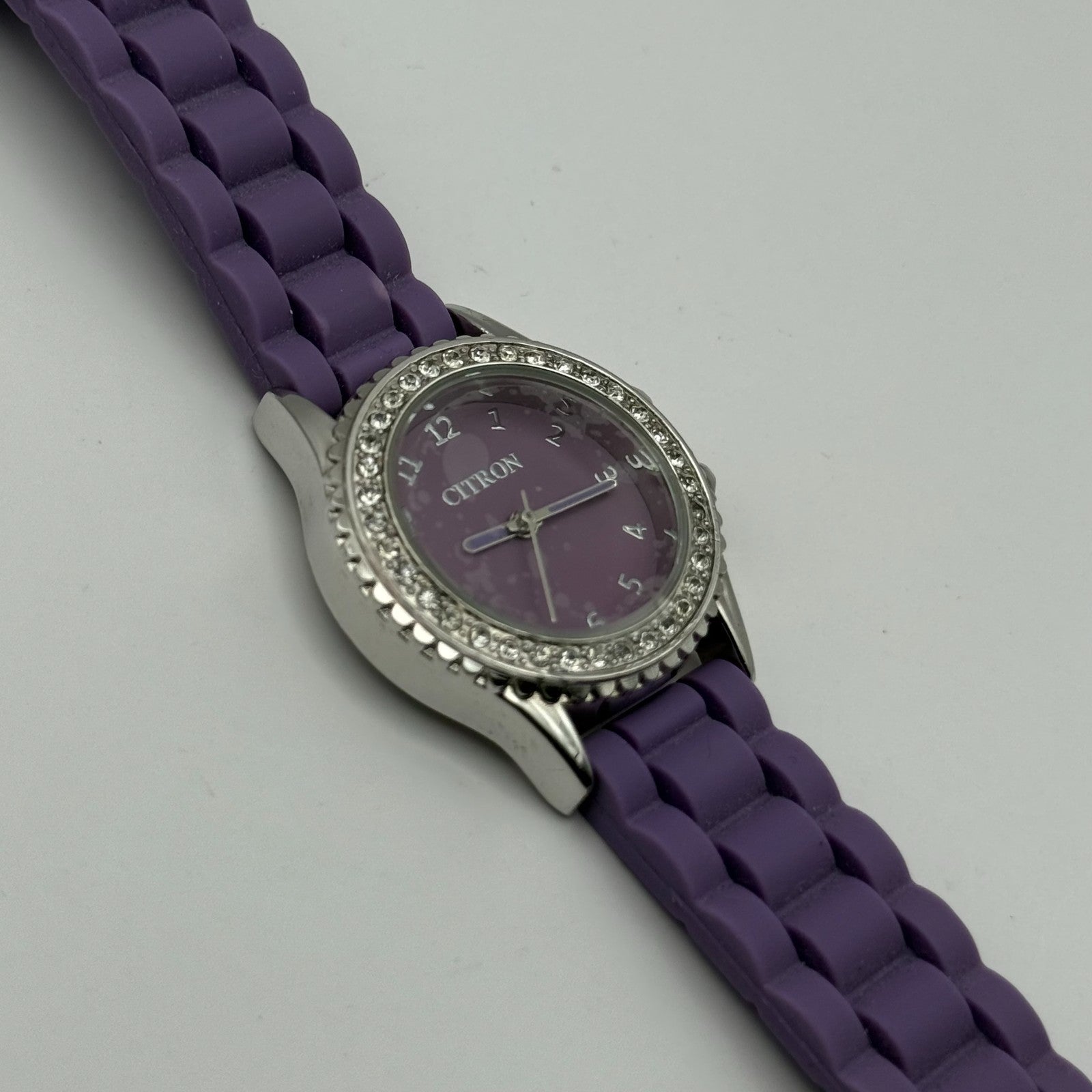 Citron Ladies Quartz Watch Crystal Accents Purple Strap Working 27mm New Battery