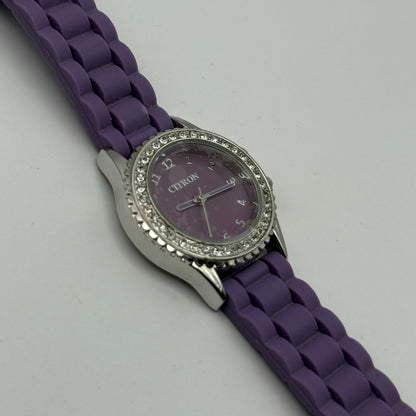 Citron Ladies Quartz Watch Crystal Accents Purple Strap Working 27mm New Battery
