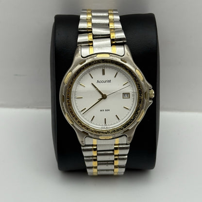 39mm Working Vintage Mens Accurist WR 50M Two Tone Date Dial Japan Quartz Watch