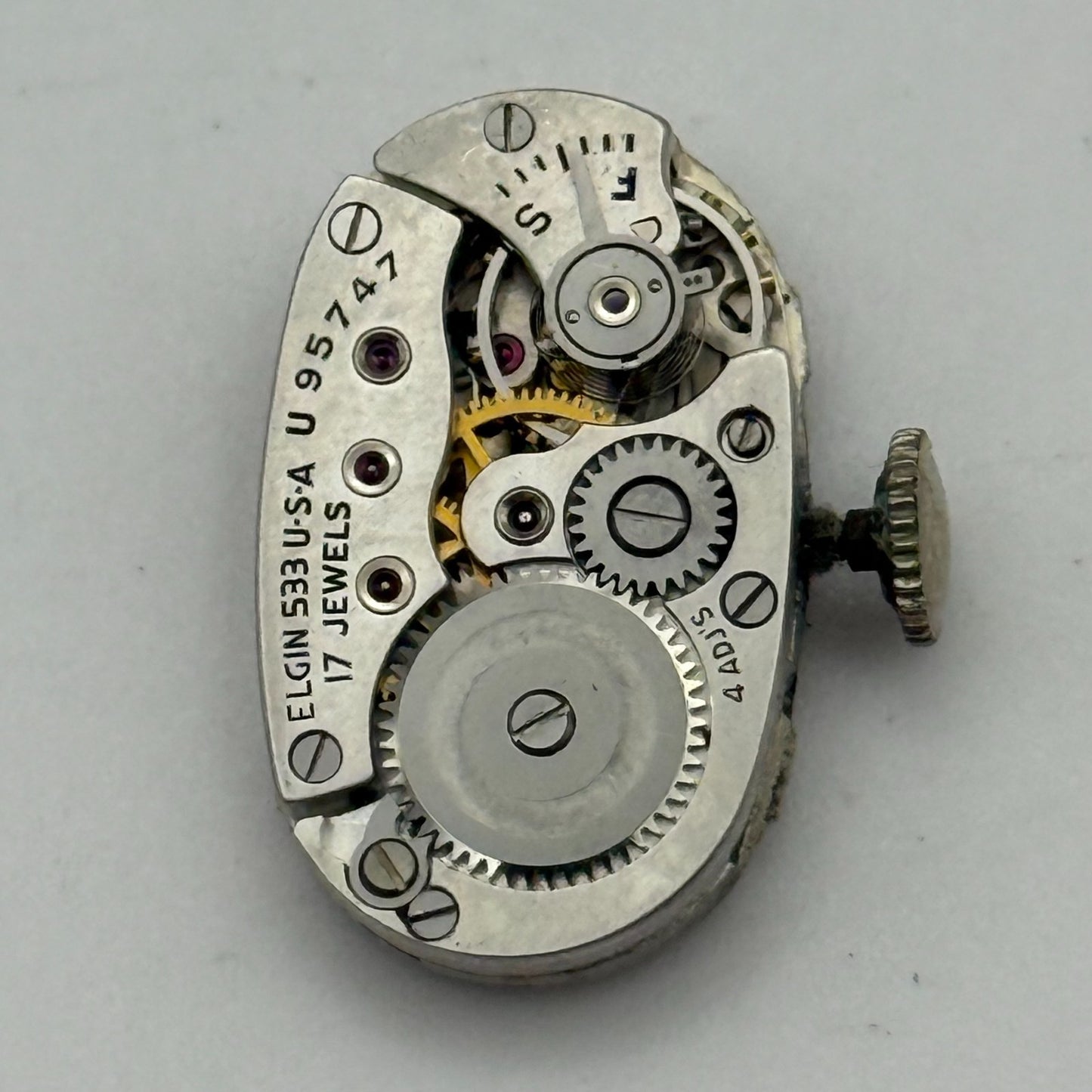Elgin De Luxe Grade 533 Model 2 1947 Vintage Watch Movement 21/0s Parts Repair