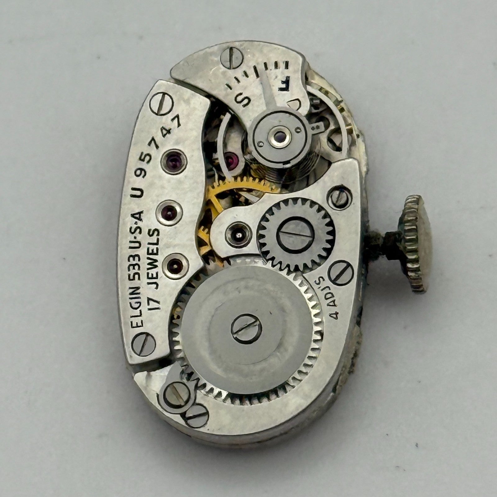 Elgin De Luxe Grade 533 Model 2 1947 Vintage Watch Movement 21/0s Parts Repair