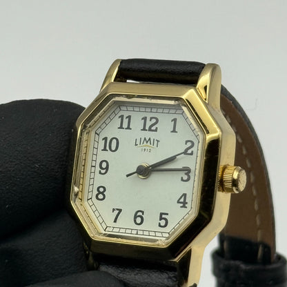 Limit 1912 Ladies Quartz Watch White Dial Black Leather Strap Working 22mm