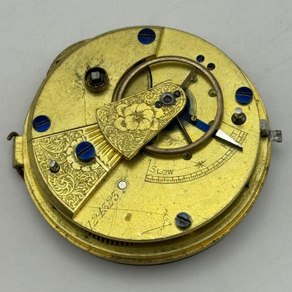 43.2mm Antique Key Wound Pocket Watch Movement PARTS REPAIR SPARES