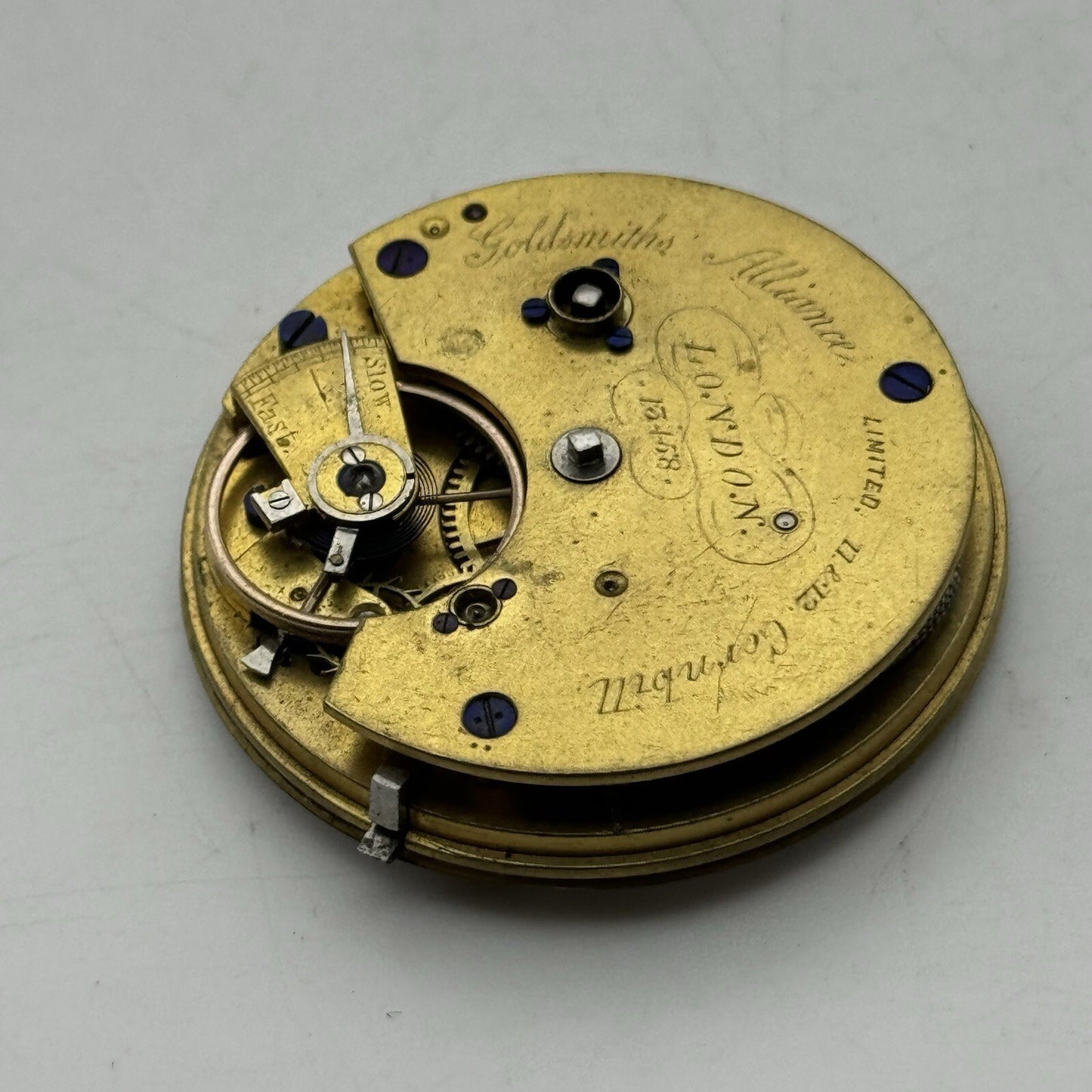 41.3mm Key Wound Goldsmiths Alliance London Pocket Watch Movement FOR PARTS