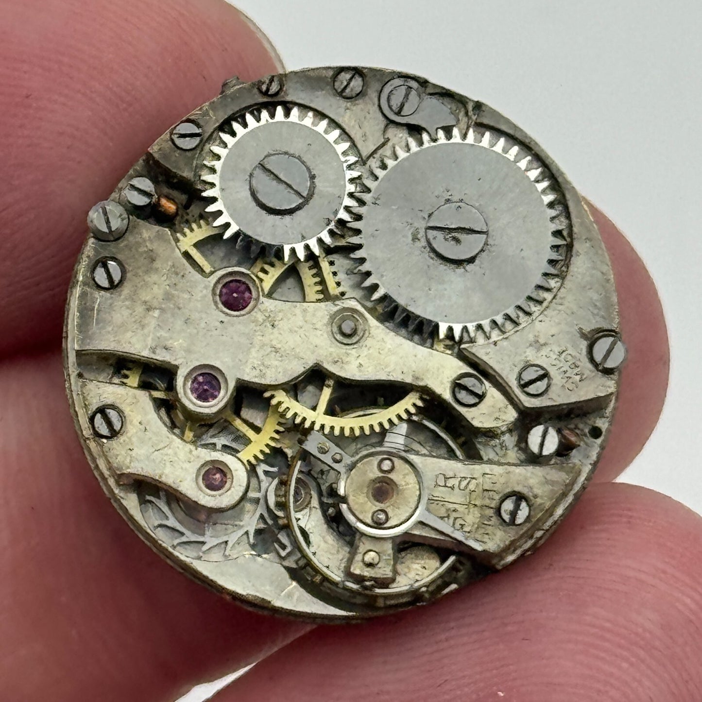 23.7mm Unidentified Swiss Porcelain Dial Trench Watch Movement Manual Wind PARTS