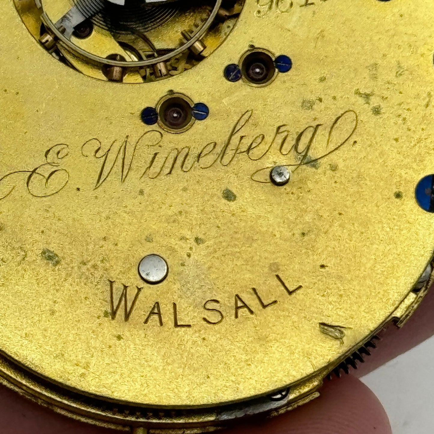 47.3mm Antique E Wineberg Walsall Pocket Watch Movement PARTS REPAIR SPARES