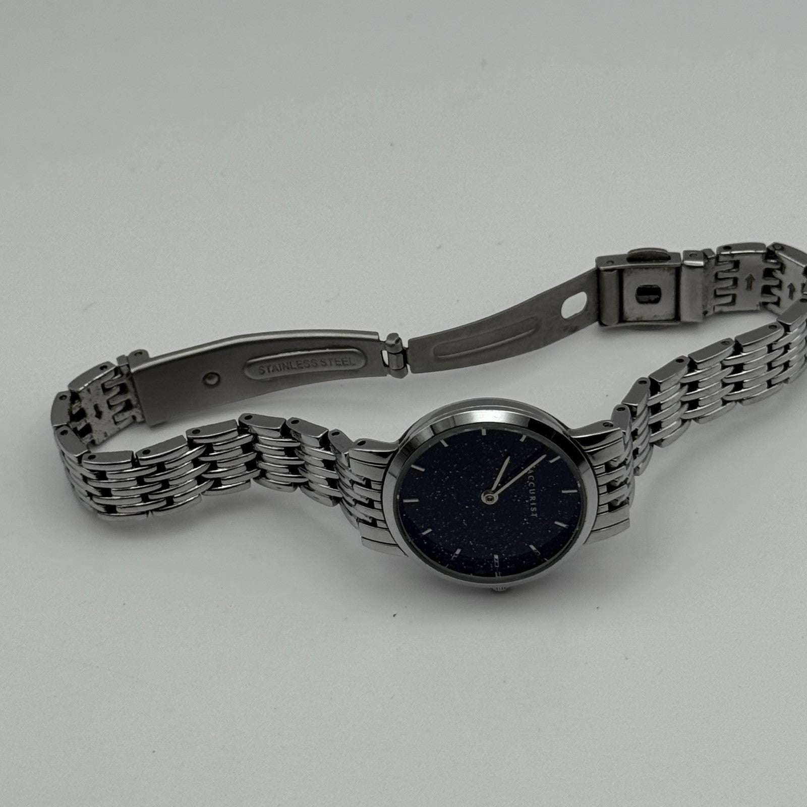 Accurist Ladies Quartz Watch Sparkle Dial Silver Steel Bracelet Working 25mm