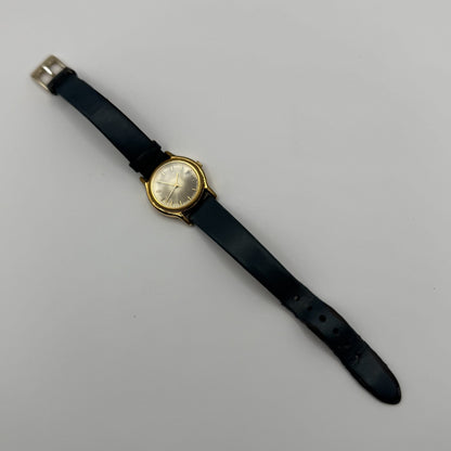 Pulsar Ladies Quartz Watch Date Dial Gold Tone Blue Leather Strap Working 24mm