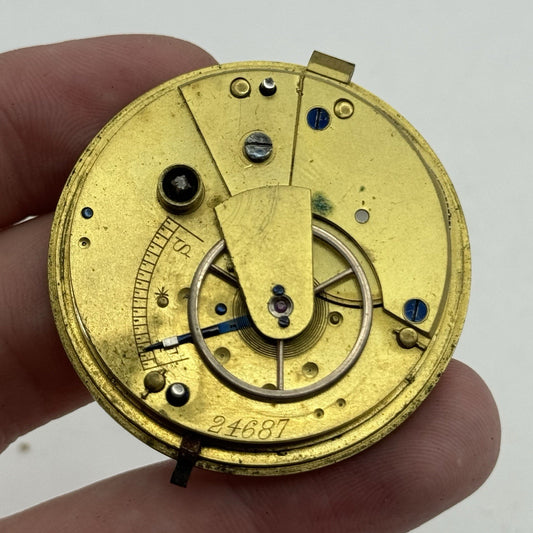 43mm Antique Fusee Good Balance Pocket Watch Movement - Chain Present PARTS