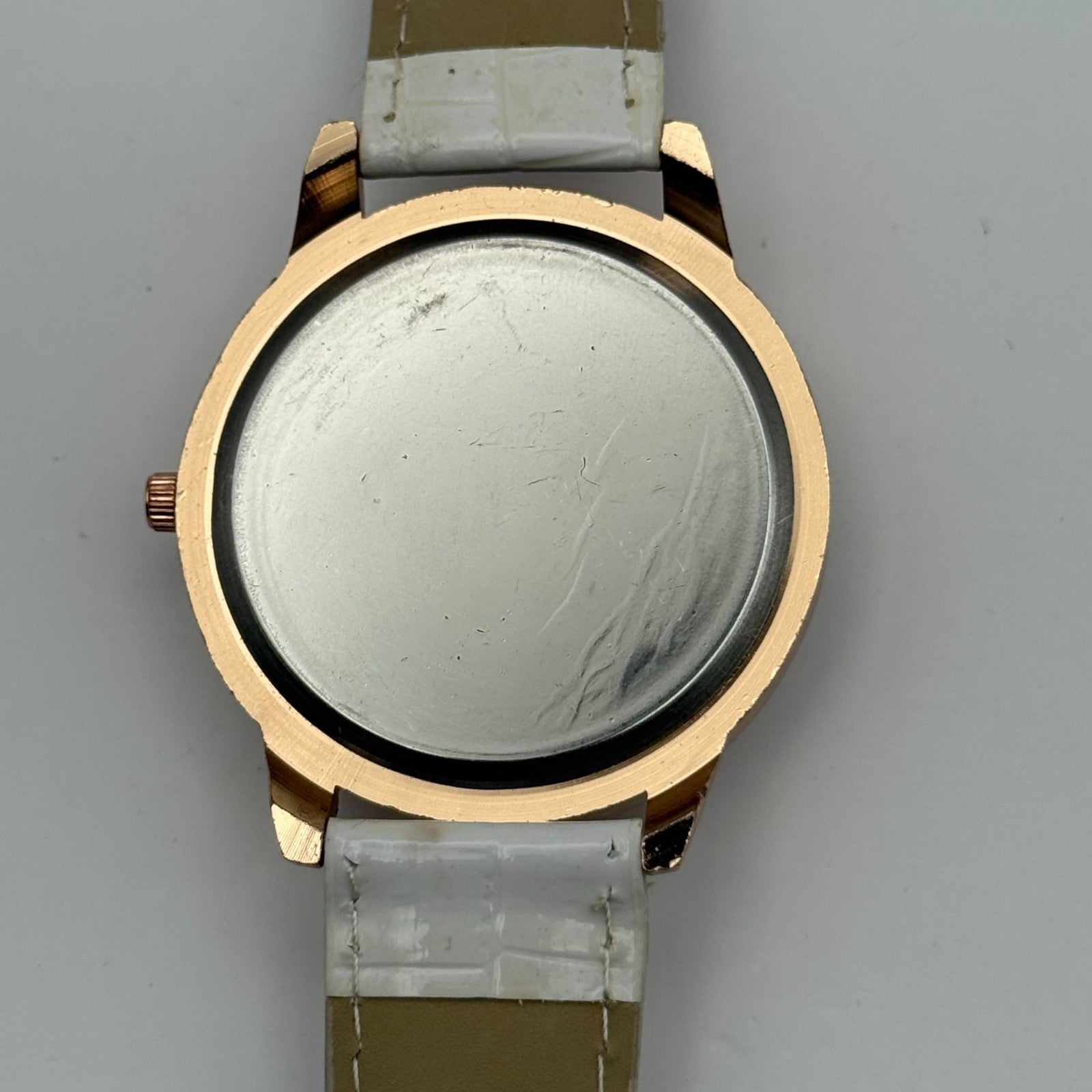 Gerryda Ladies Quartz Watch Rose Gold Crystal Accents White Strap Working 43mm