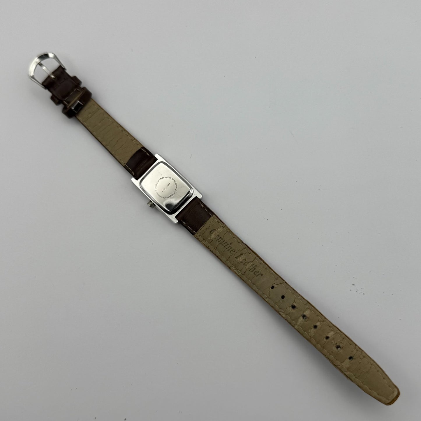 Alpine Ladies Quartz Watch Rectangle Dial Brown Leather Strap Japan Working 18mm