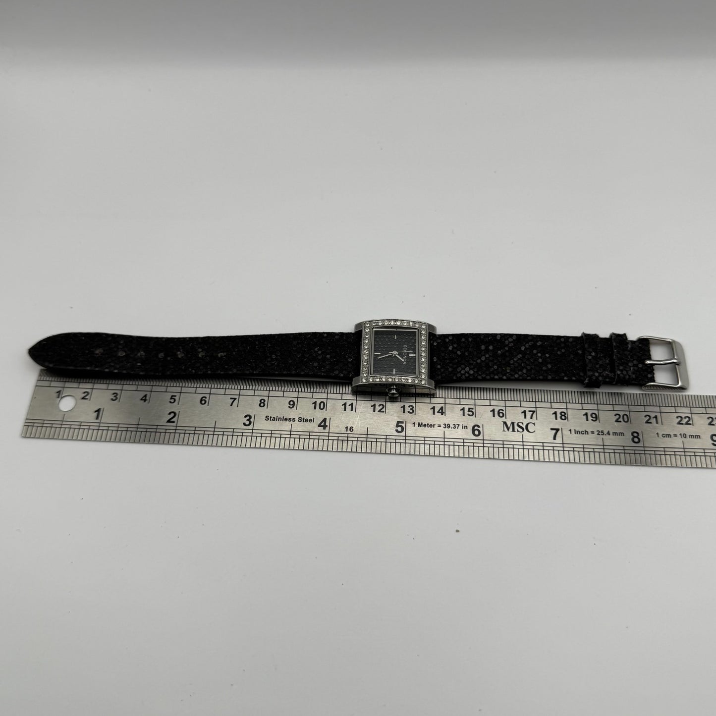 Sekonda Ladies Quartz Watch Black Dial Crystal Accents Bezel Japan Working 25mm