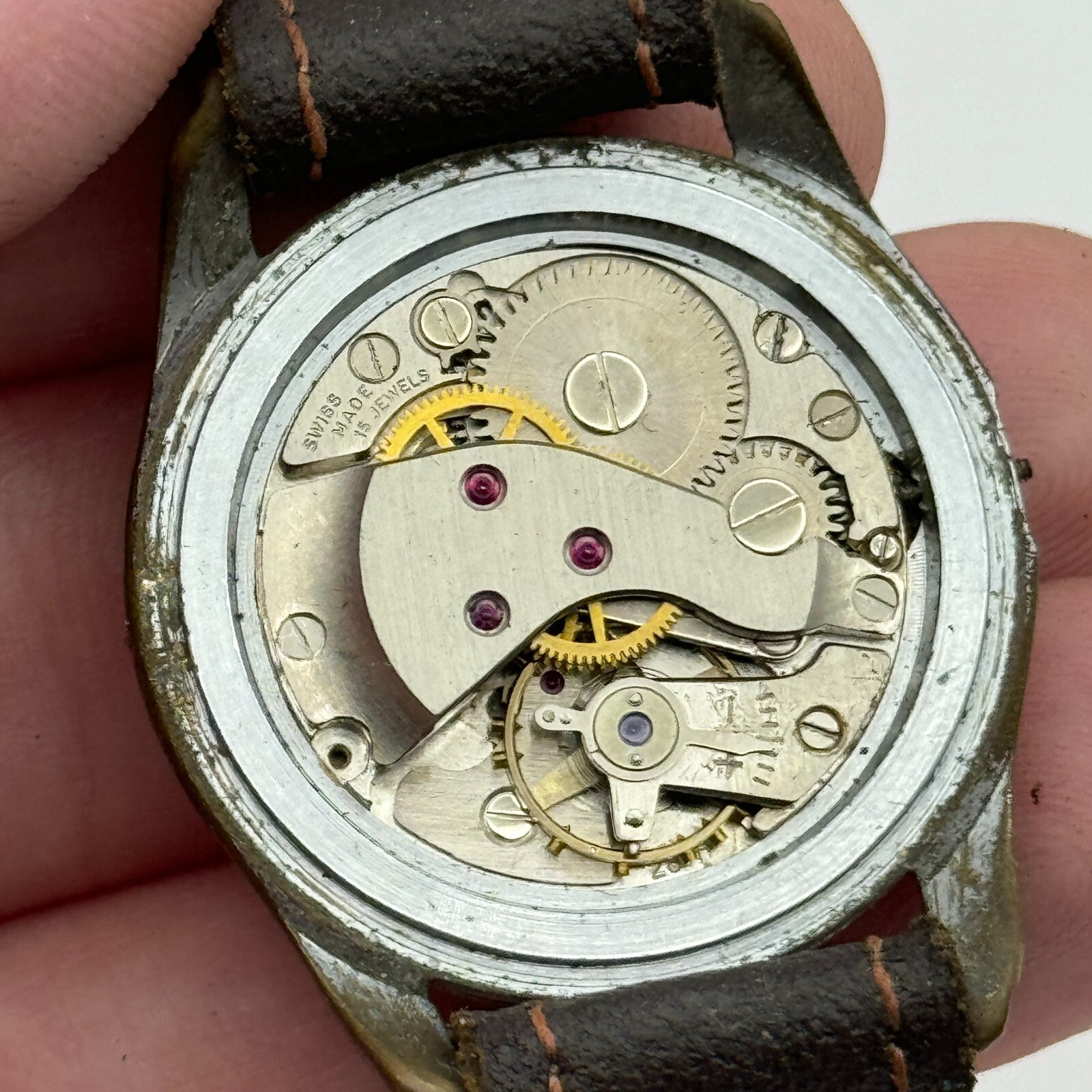 32mm Mens Vintage Avia 15 Jewels FHF 28 Pointer Seconds Hand Swiss Watch PARTS