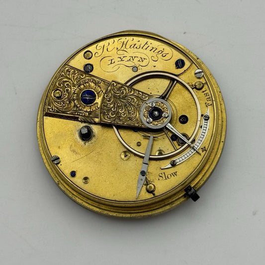 40.9mm R Hastings Lynn Damaged Balance Pocket Watch Movement FOR PARTS