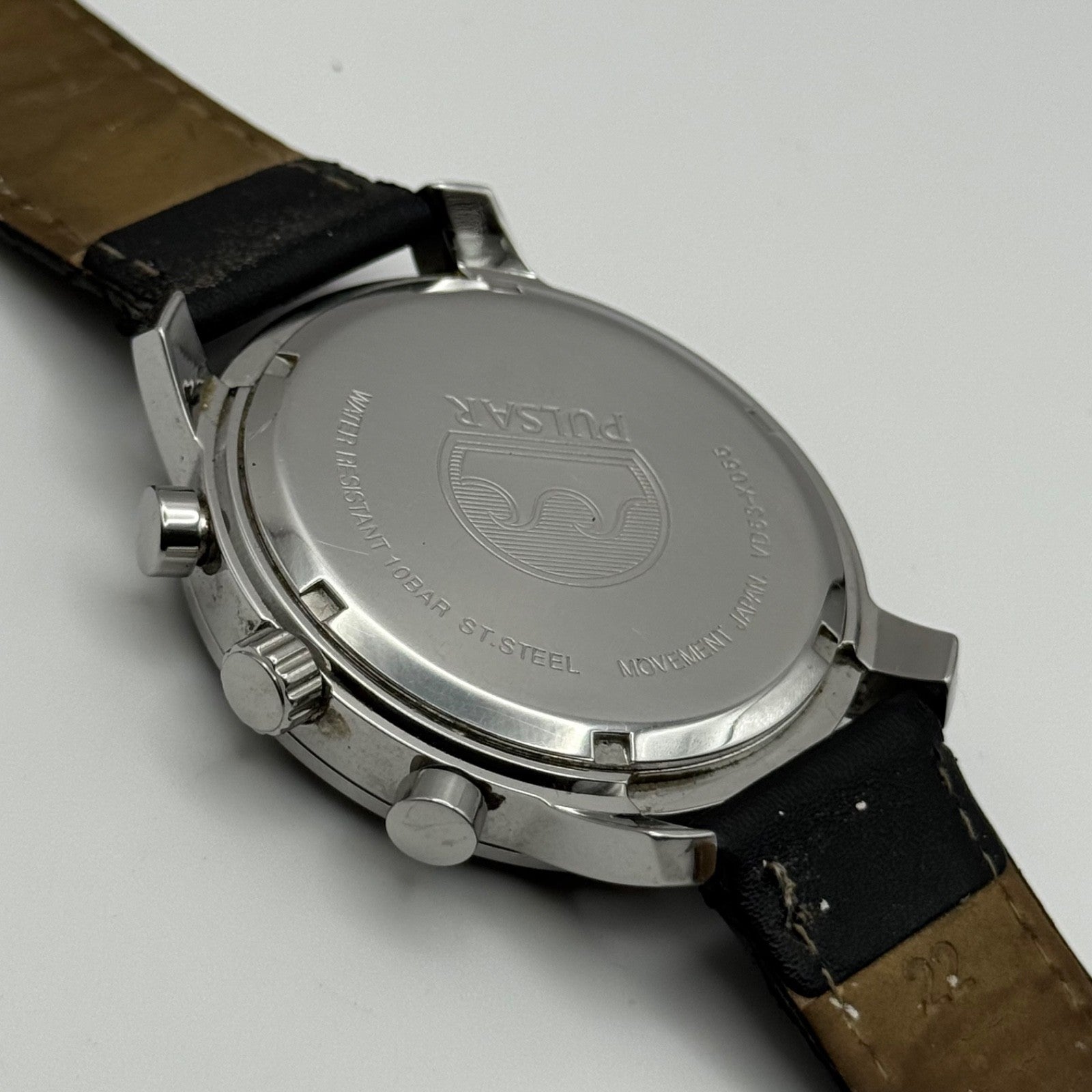 Pulsar Chronograph 100M Watch Men's Quartz VD53-X055 Working 43mm Japan Steel