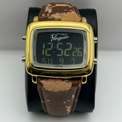 An Original Penguin Digital Quartz Watch Gold Tone Case Japan Working 41mm