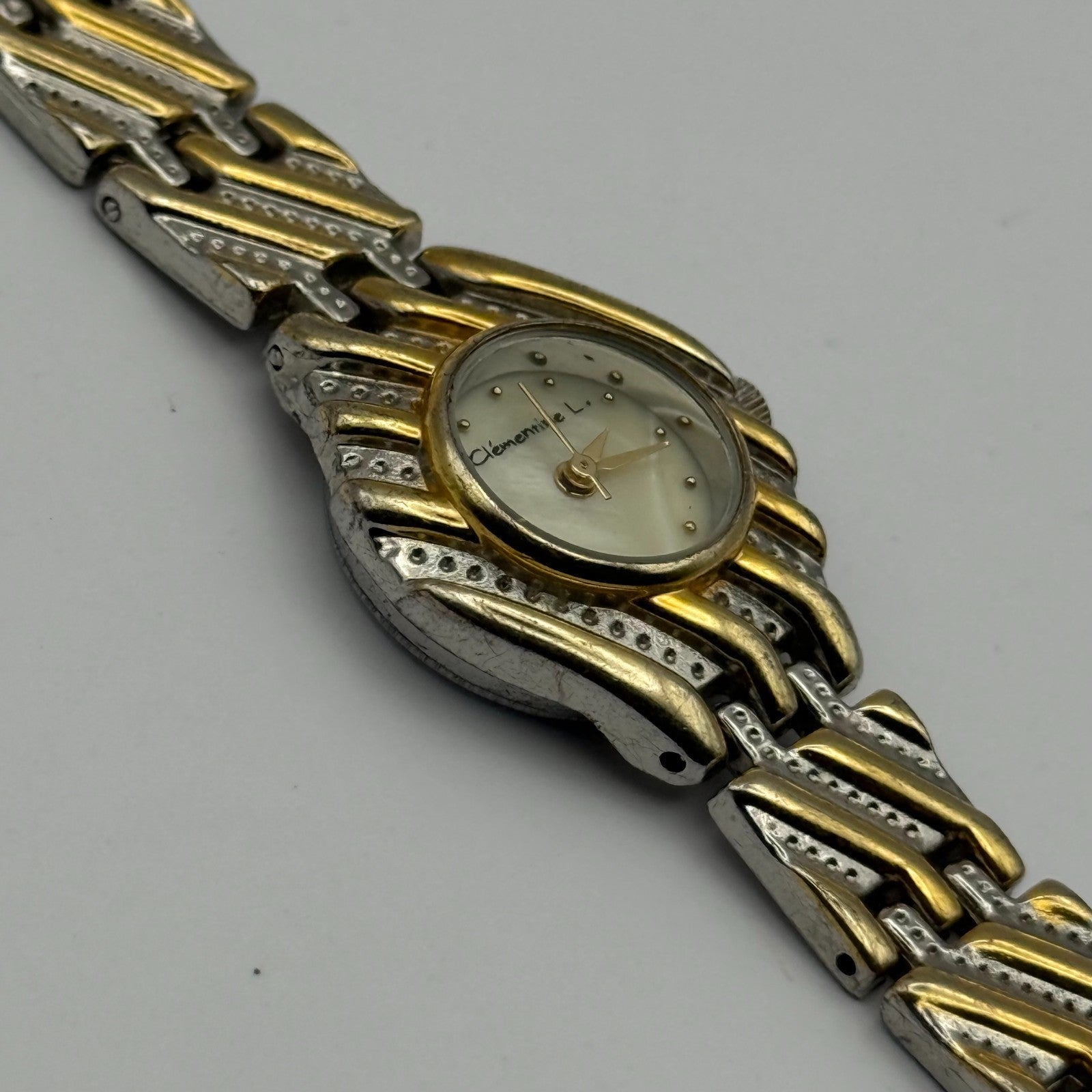 Clementine L. Ladies Quartz Watch MOP Dial Two Tone Bracelet Working 22mn