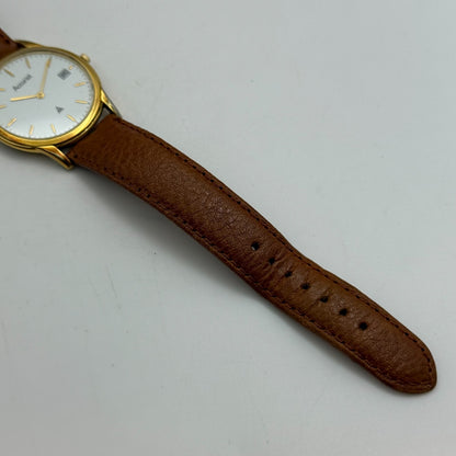 33mm Working Vintage Accurist 404000 Date Dial Leather Quartz Watch New Battery