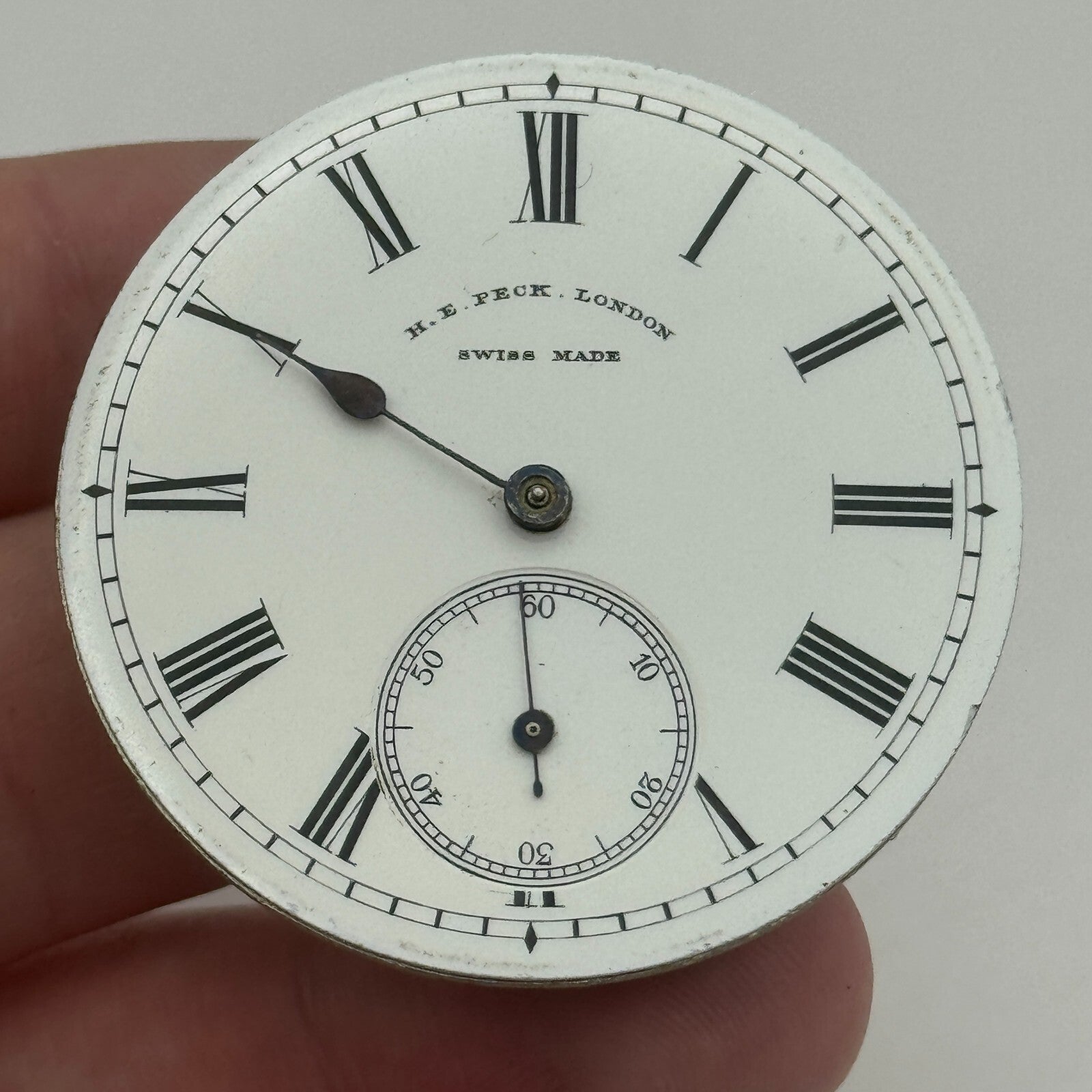 44.8mm Antique Henry E Peck London Swiss Key Wound Pocket Watch Movement PARTS