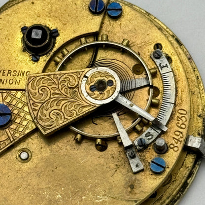 44.6mm Antique Reversing Pinion Key Wound English Pocket Watch Movement PARTS