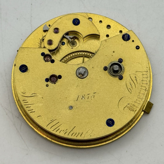 43mm Manual Wind John Atherton Liverpool Fusee Pocket Watch Movement FOR PARTS