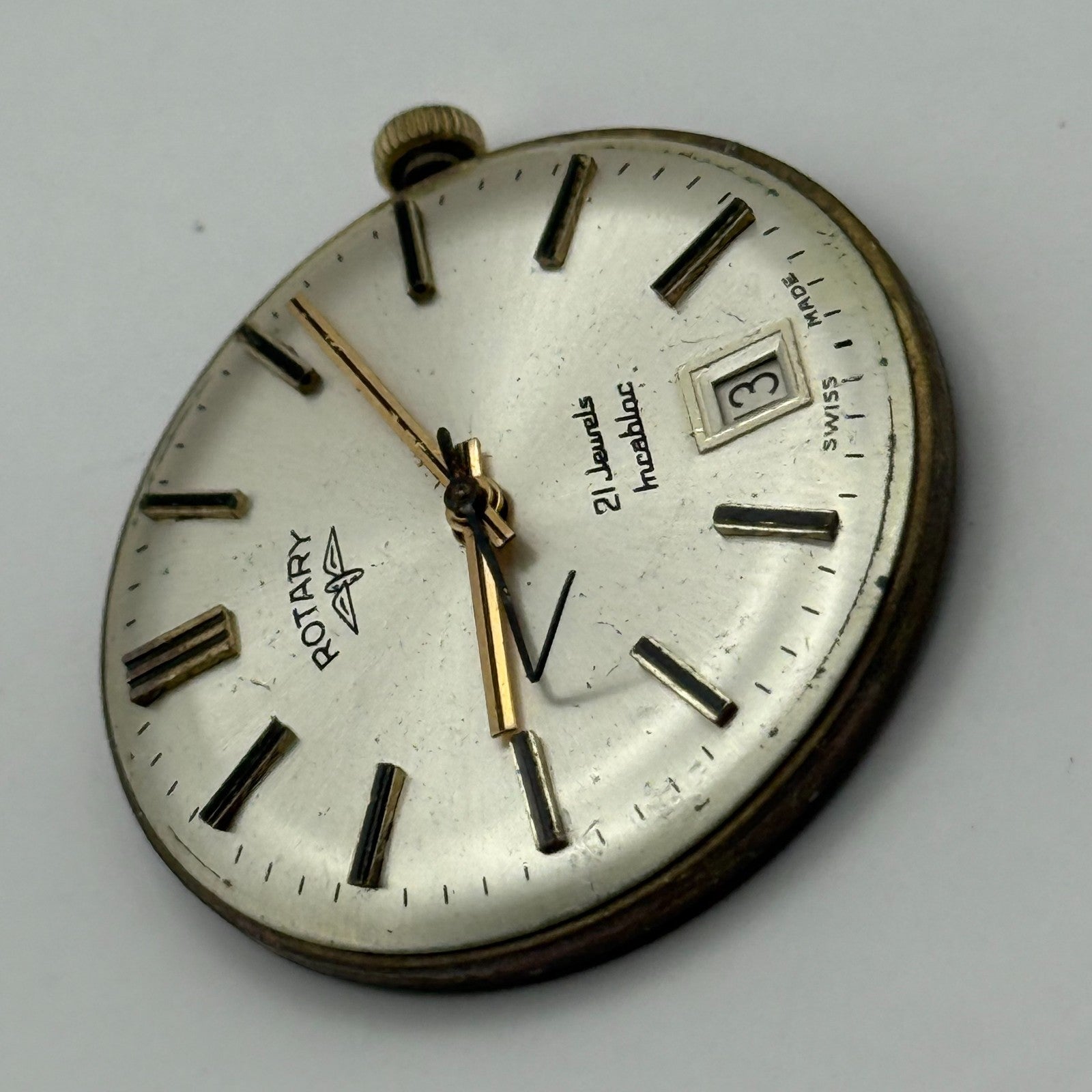 AS 2061 Date Watch Movement Rotary Manual Wind Vintage Swiss Parts Repair 25.5mm