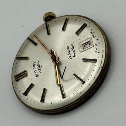 AS 2061 Date Watch Movement Rotary Manual Wind Vintage Swiss Parts Repair 25.5mm