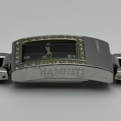 Working Hamnett Ladies Silver Tone Black Dial 19mm Quartz Watch New Battery