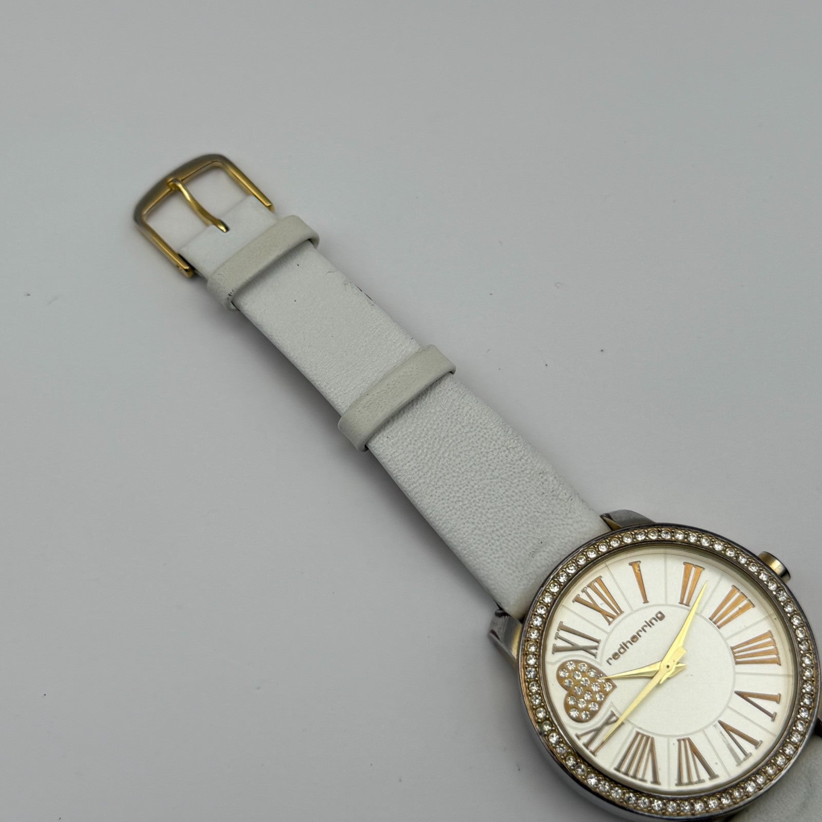 Redherring Ladies Quartz Watch Crystal Accents White Leather Strap Working 37mm