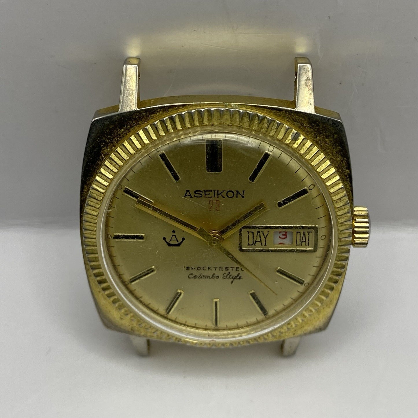 35mm Vintage Gents Aseikon 23 Colombo Style Day Date Watch Head TO RESTORE