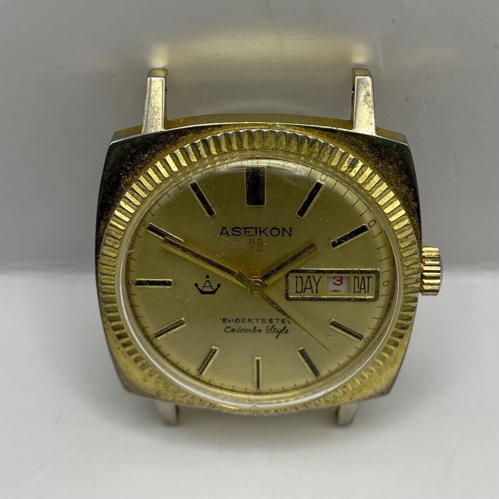 35mm Vintage Gents Aseikon 23 Colombo Style Day Date Watch Head TO RESTORE